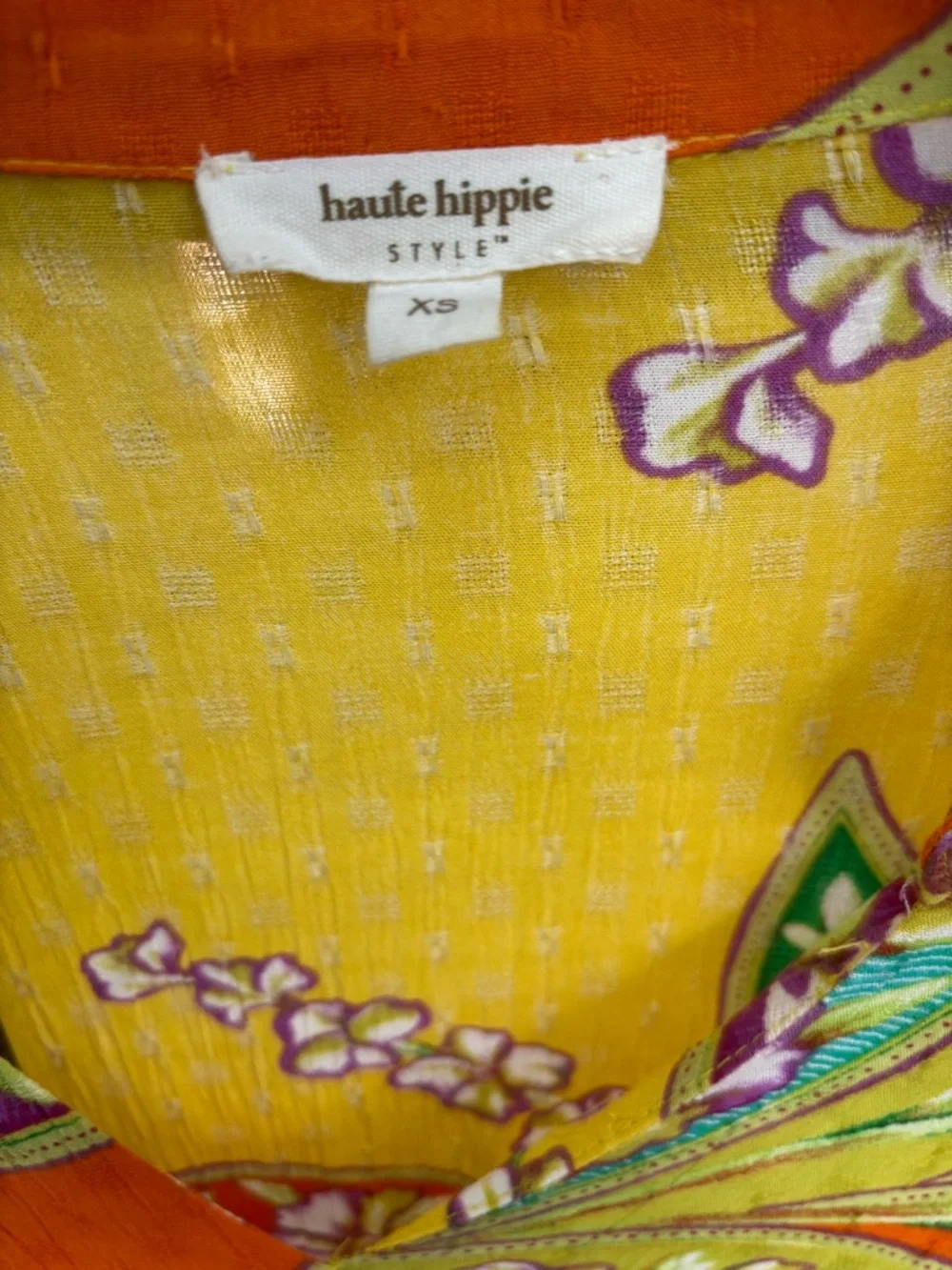 Haute Hippie Festival-Ready Multi-color Paisley Button Cropped Women’s XS Shirt - Picture 5 of 7